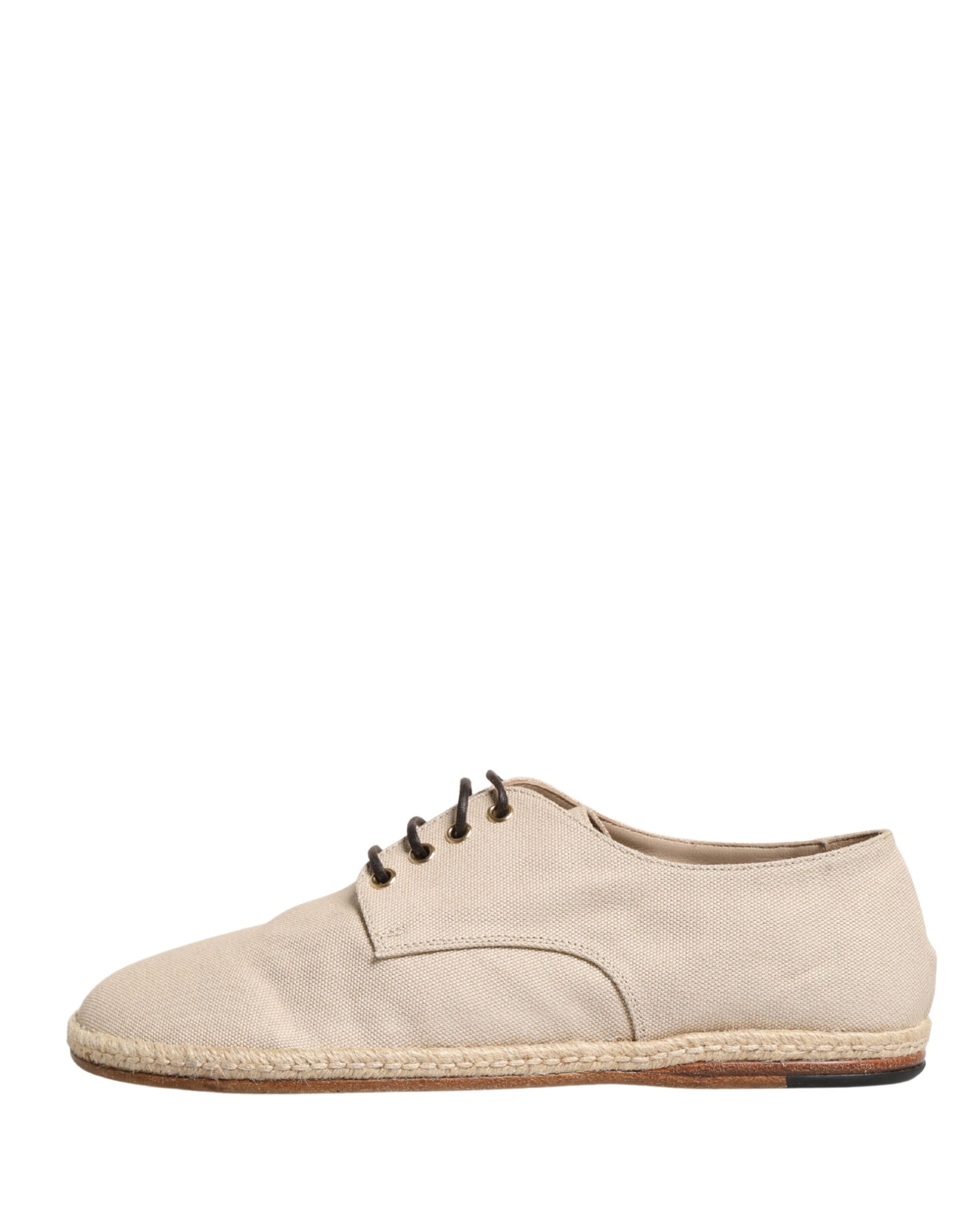 Beige Espadrille Sole Lace Up Canvas Derby Shoes