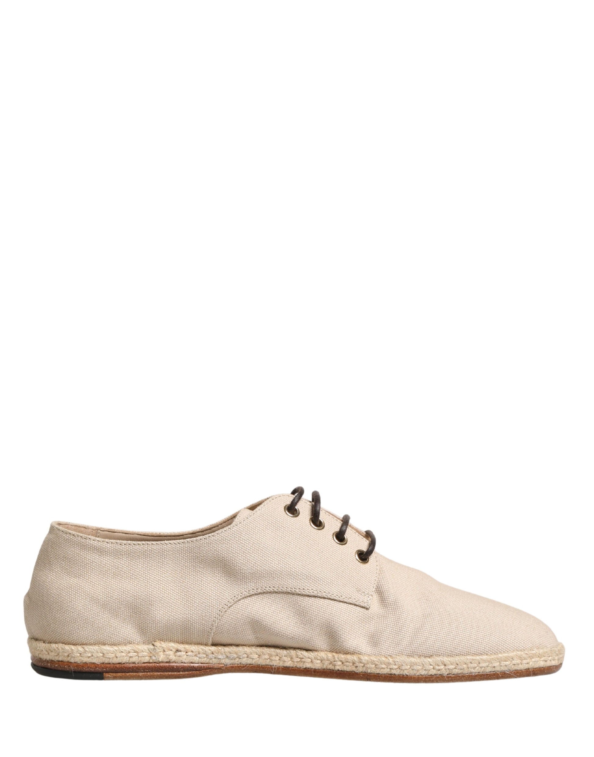 Beige Espadrille Sole Lace Up Canvas Derby Shoes