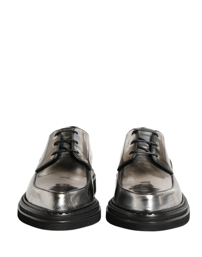 Silver Specchio Lace-Up Leather Dress Derby Shoes