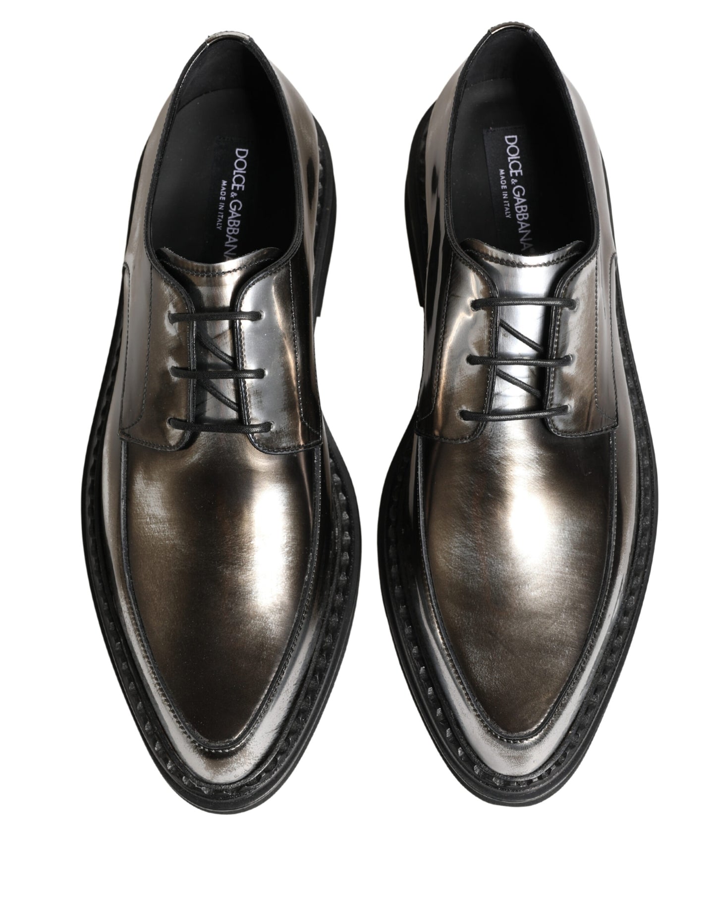 Silver Specchio Lace-Up Leather Dress Derby Shoes