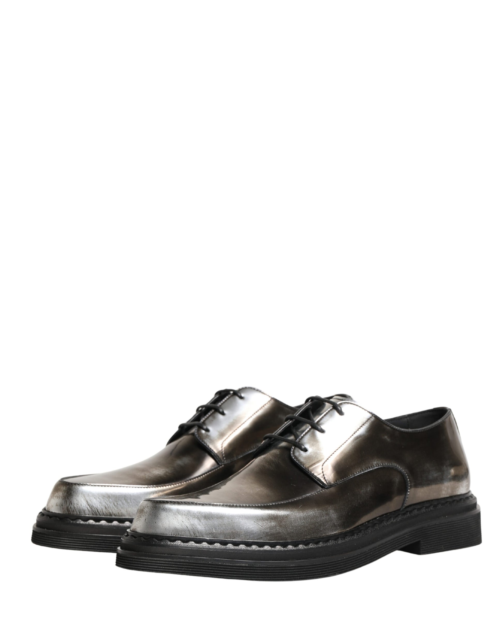 Silver Specchio Lace-Up Leather Dress Derby Shoes