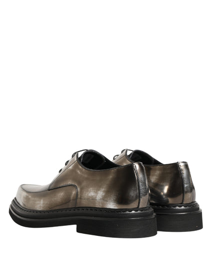 Silver Specchio Lace-Up Leather Dress Derby Shoes
