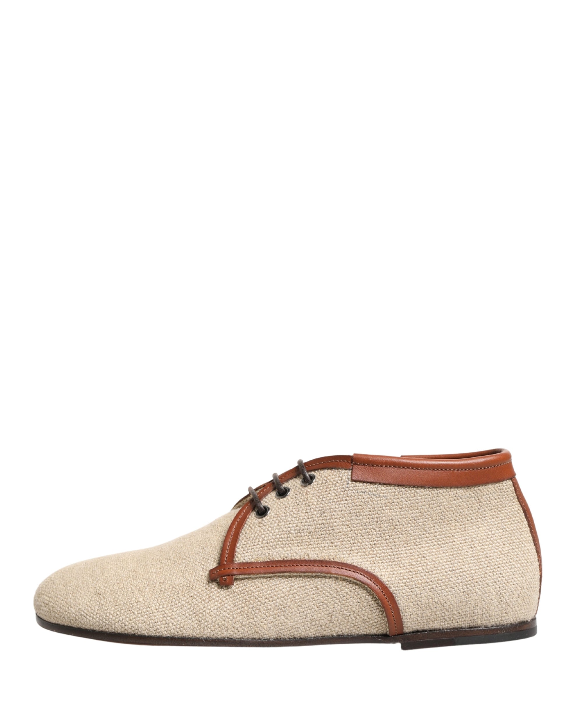 Beige Canvas Lace-Up Men Dress Derby Shoes