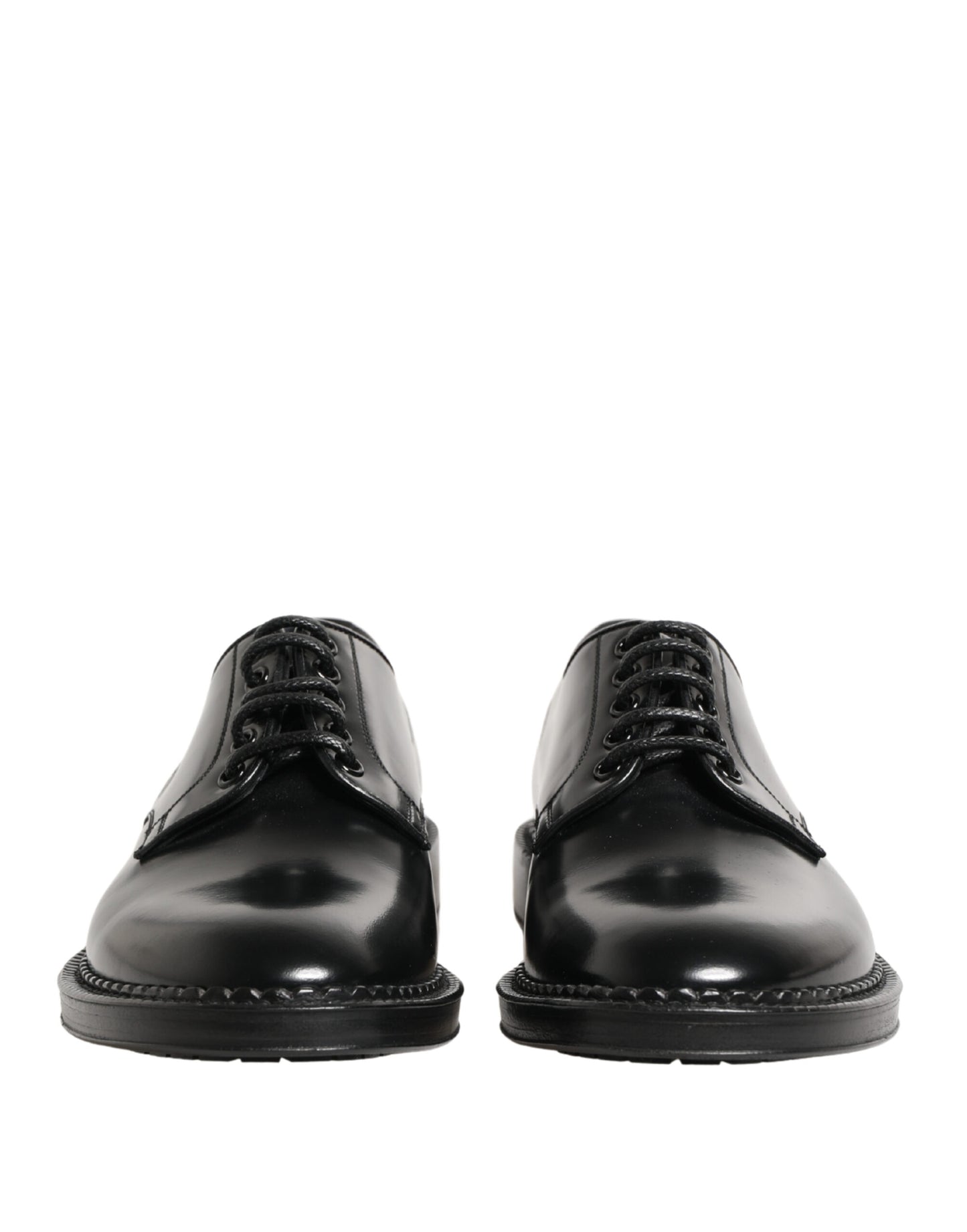 Men Black Lace-Up Leather Crown Dress Derby Shoes