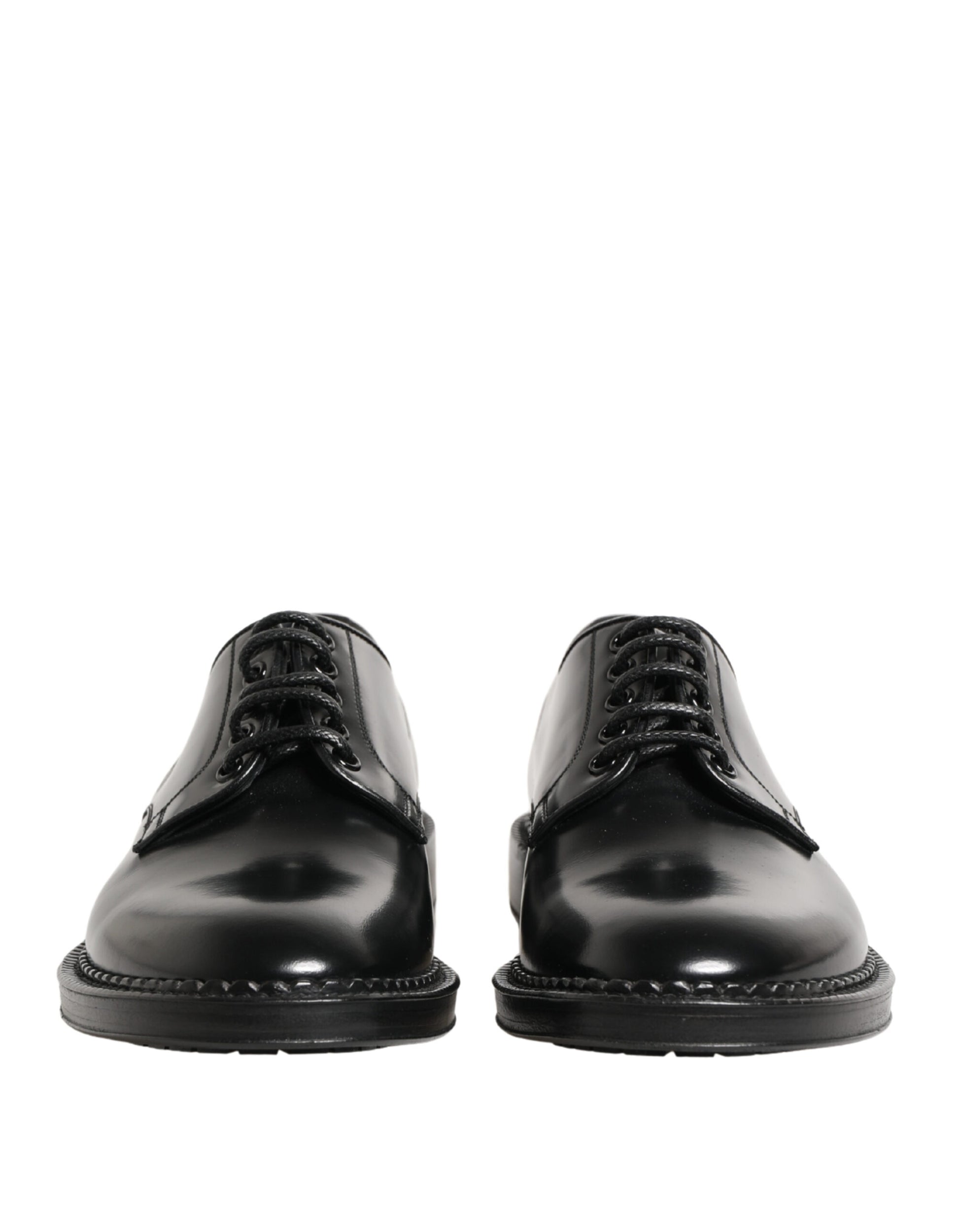 Men Black Lace-Up Leather Crown Dress Derby Shoes