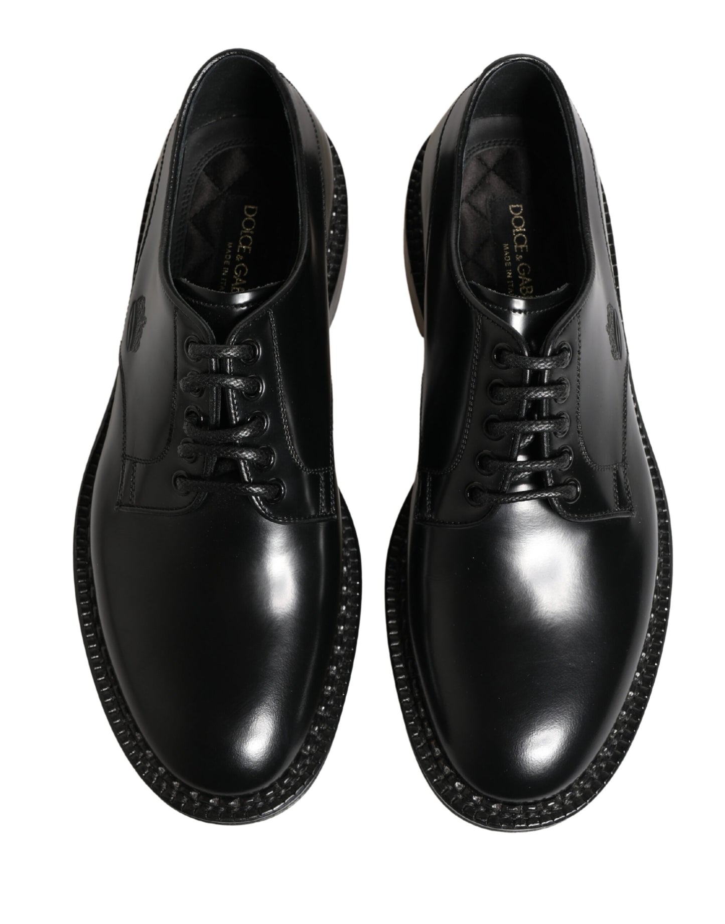 Men Black Lace-Up Leather Crown Dress Derby Shoes