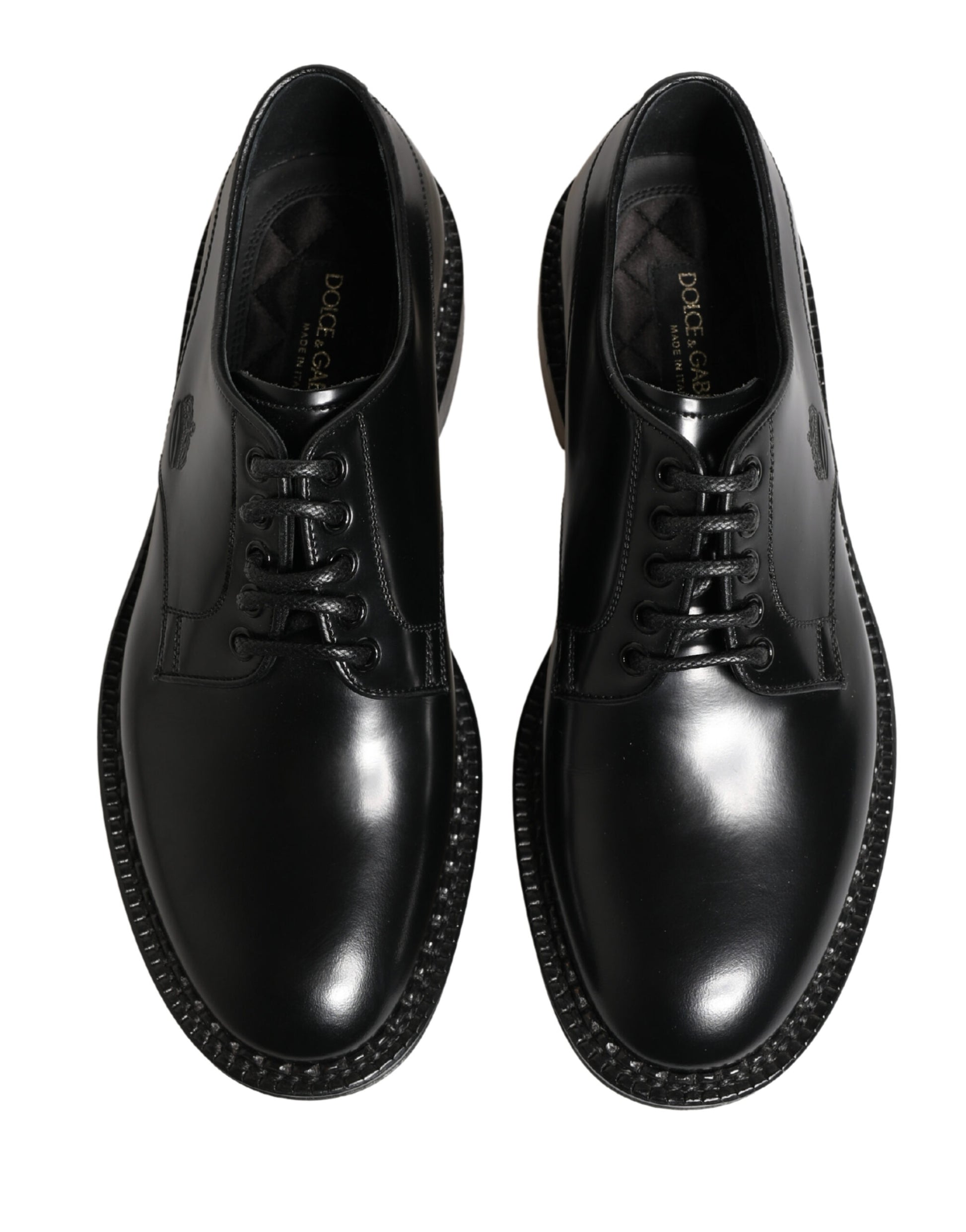 Men Black Lace-Up Leather Crown Dress Derby Shoes