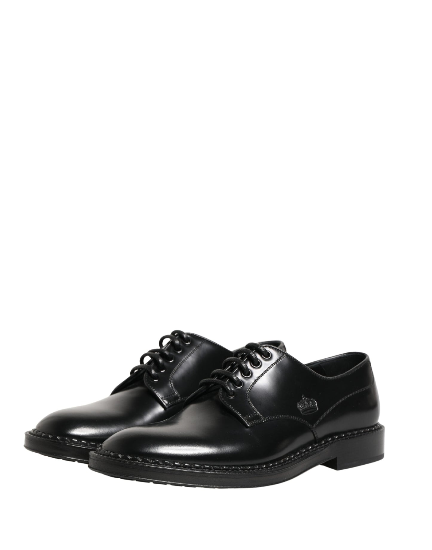 Men Black Lace-Up Leather Crown Dress Derby Shoes