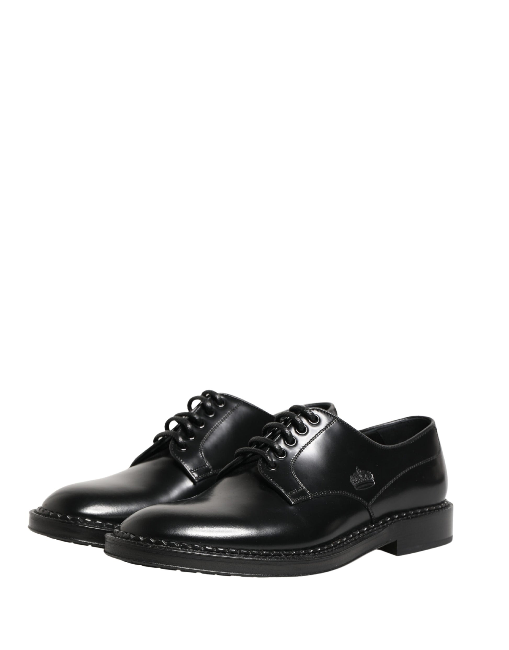 Men Black Lace-Up Leather Crown Dress Derby Shoes