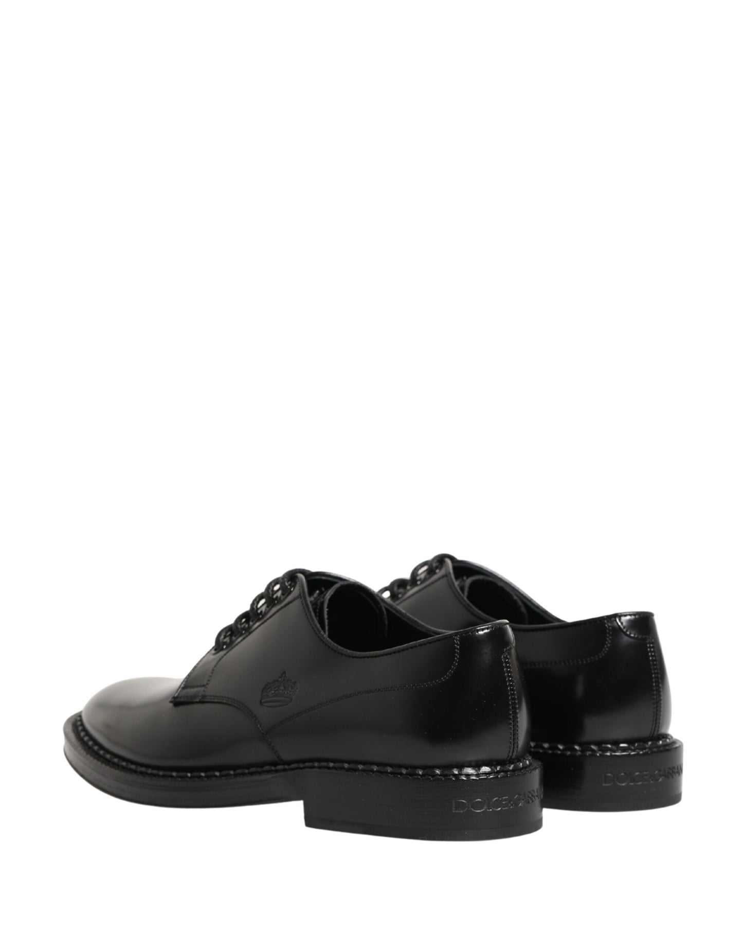 Men Black Lace-Up Leather Crown Dress Derby Shoes