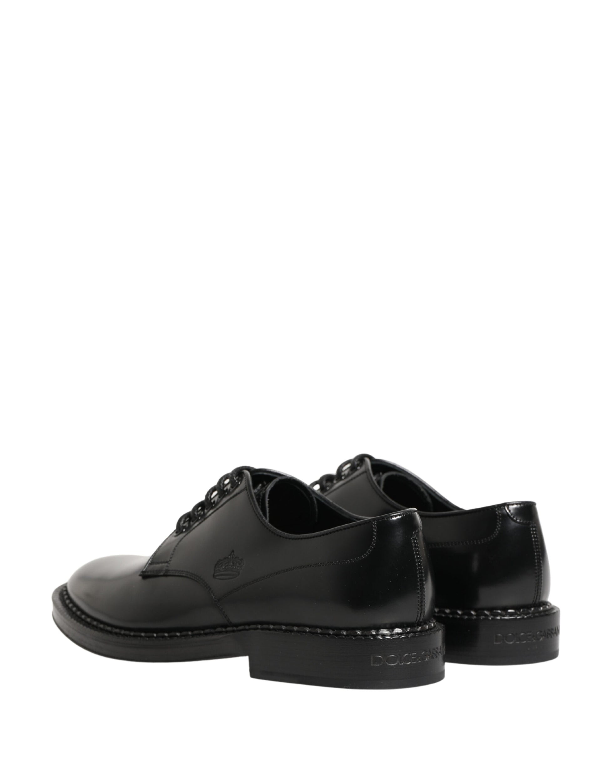 Men Black Lace-Up Leather Crown Dress Derby Shoes