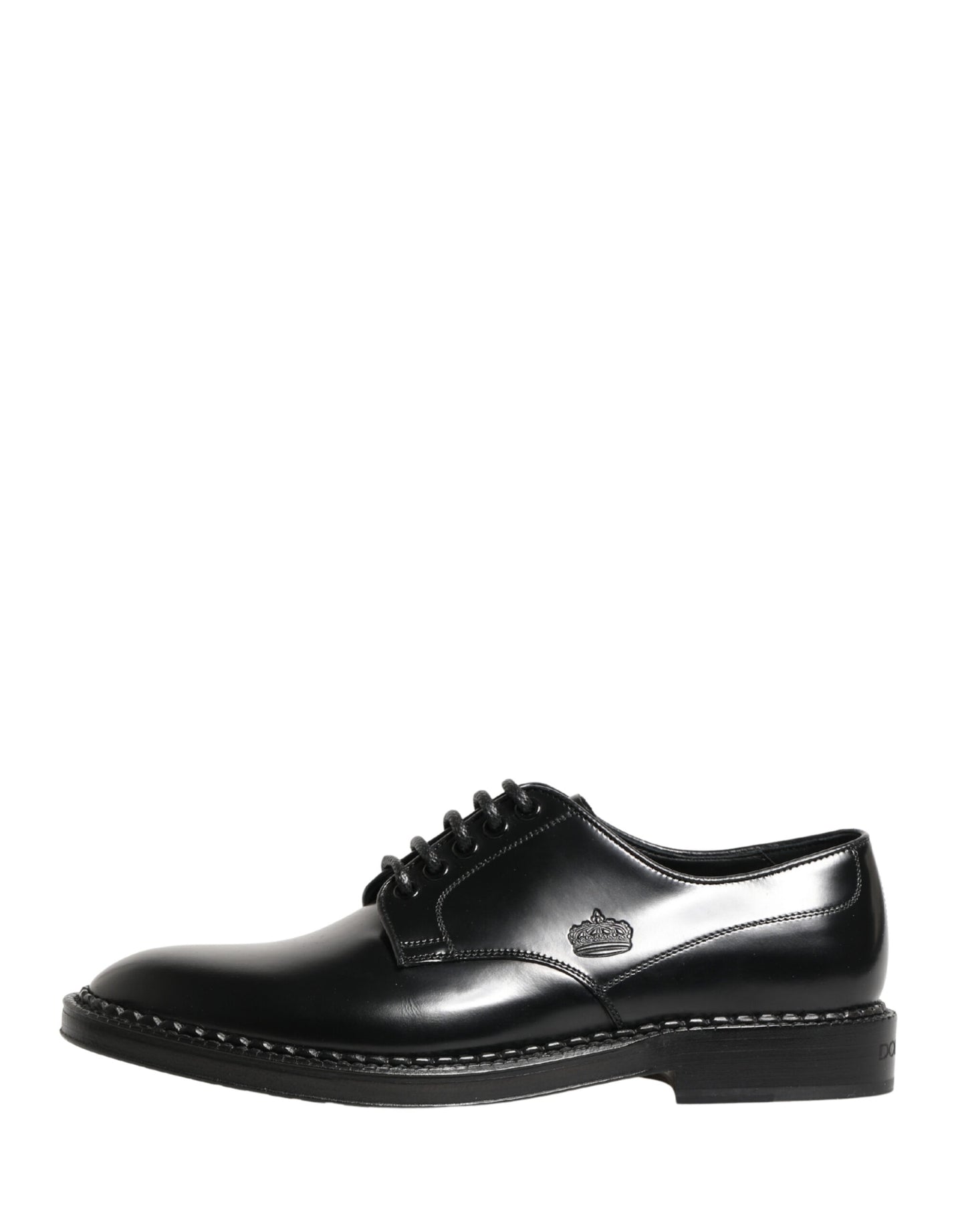 Men Black Lace-Up Leather Crown Dress Derby Shoes