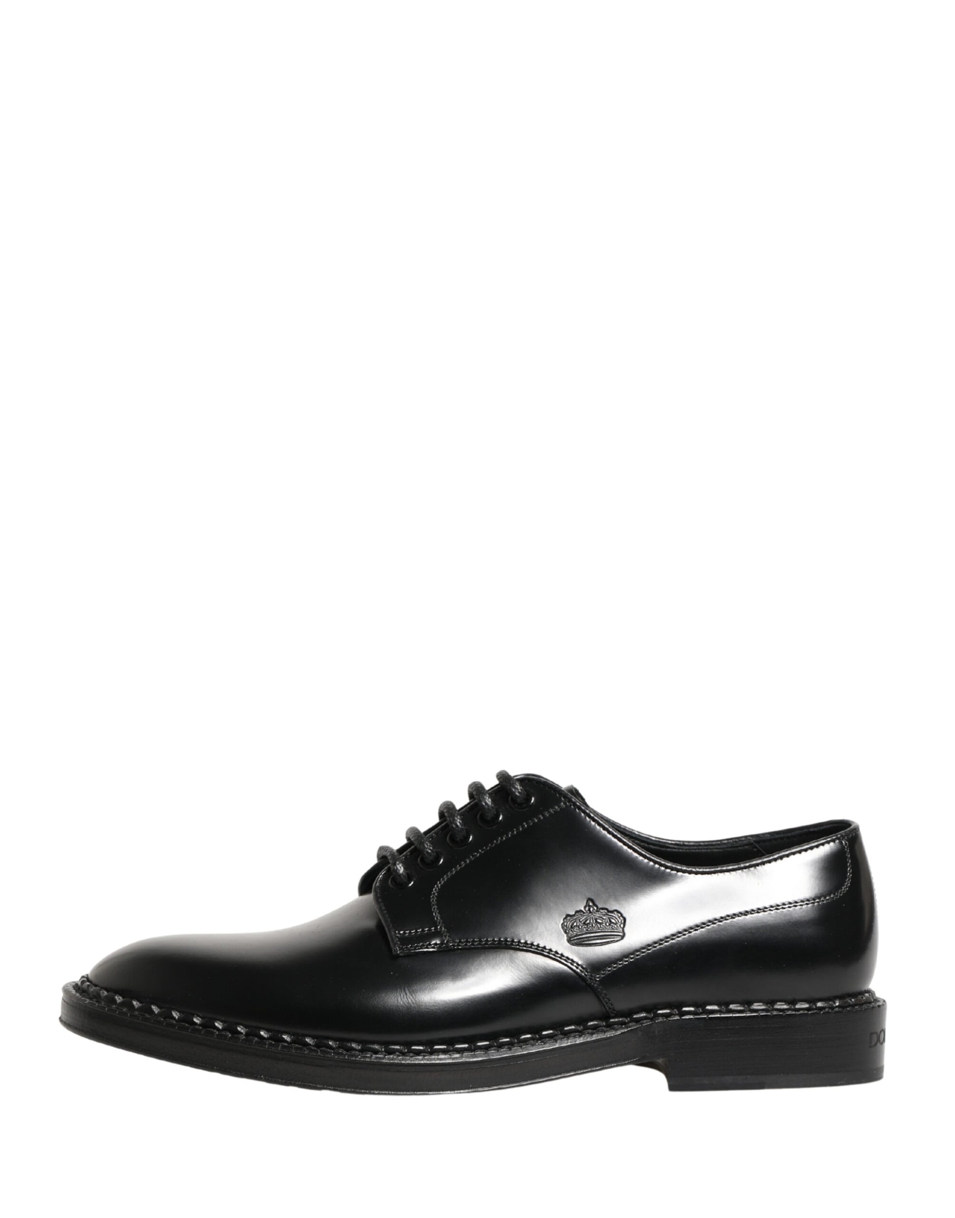 Men Black Lace-Up Leather Crown Dress Derby Shoes