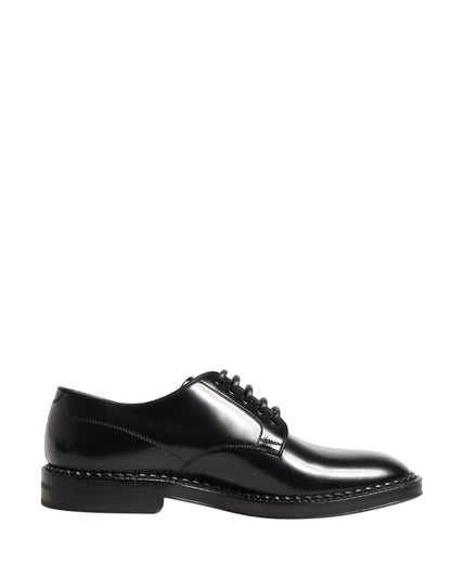 Men Black Lace-Up Leather Crown Dress Derby Shoes