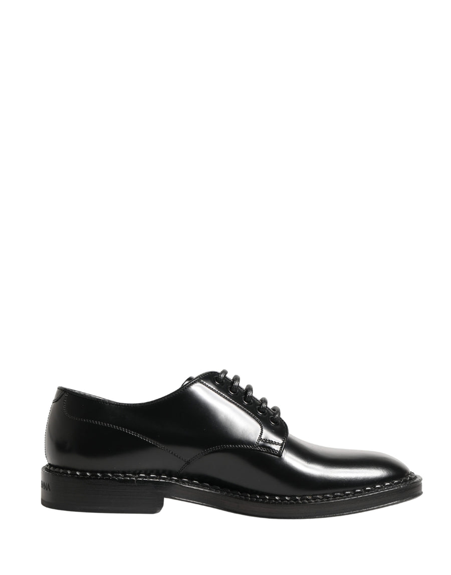 Men Black Lace-Up Leather Crown Dress Derby Shoes