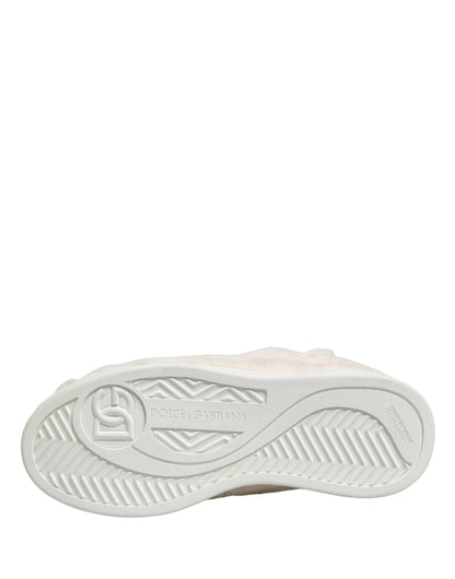 White Shearling Fur Bianco Low Top Sneakers Shoes