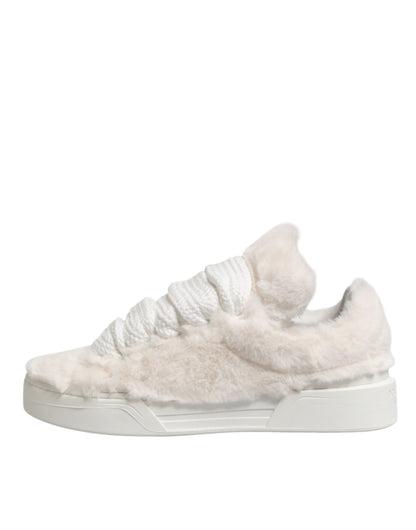 White Shearling Fur Bianco Low Top Sneakers Shoes