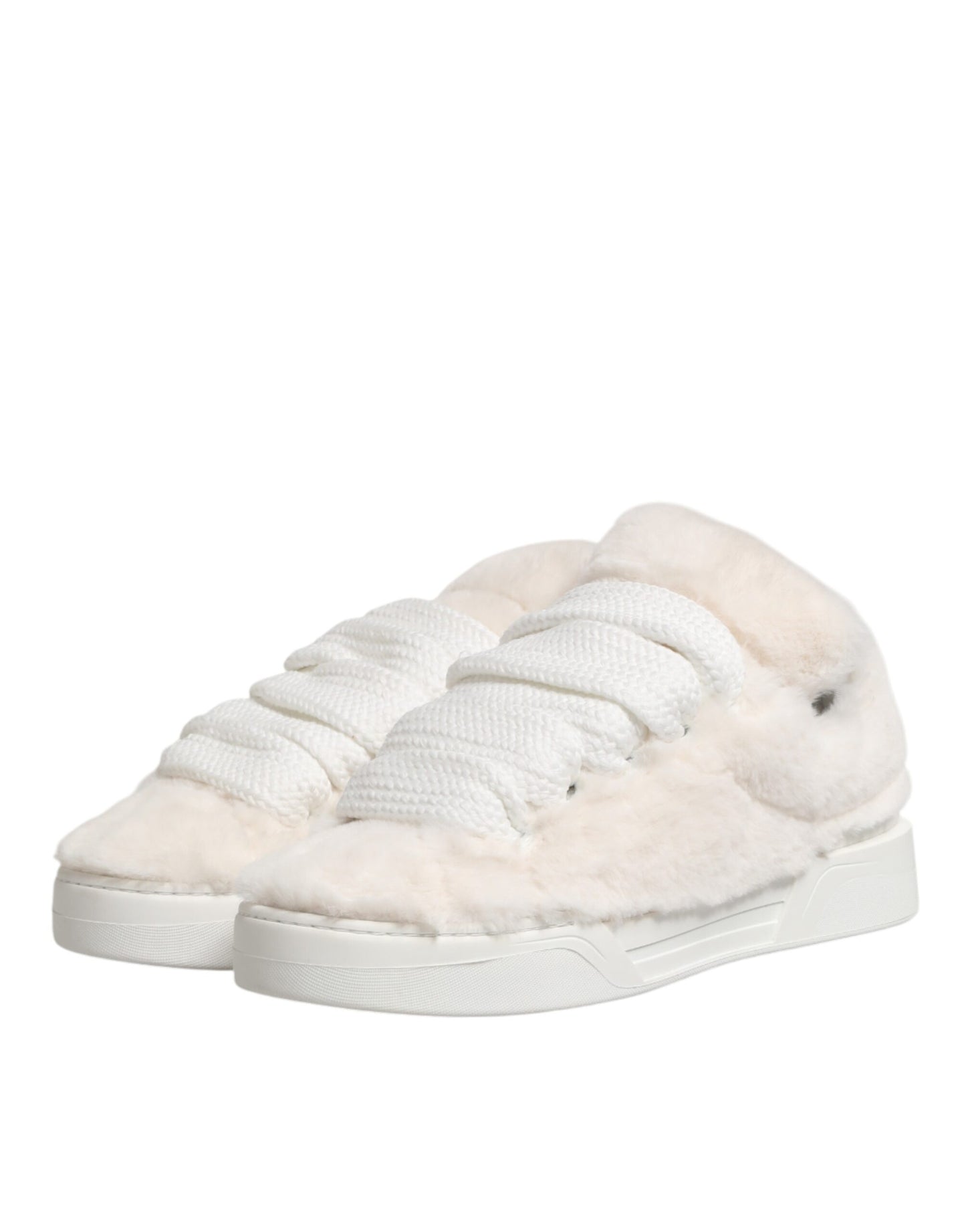 White Shearling Fur Bianco Low Top Sneakers Shoes