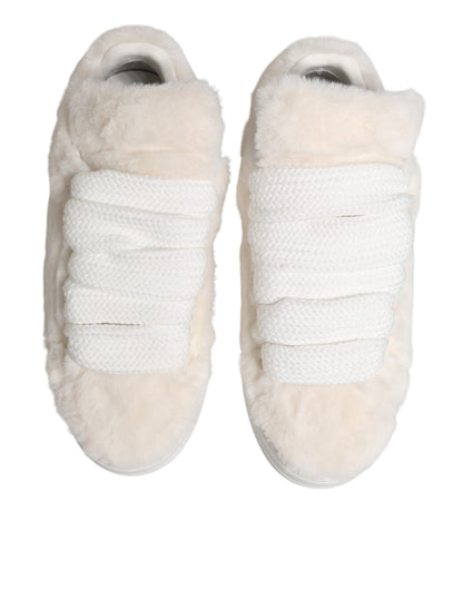 White Shearling Fur Bianco Low Top Sneakers Shoes