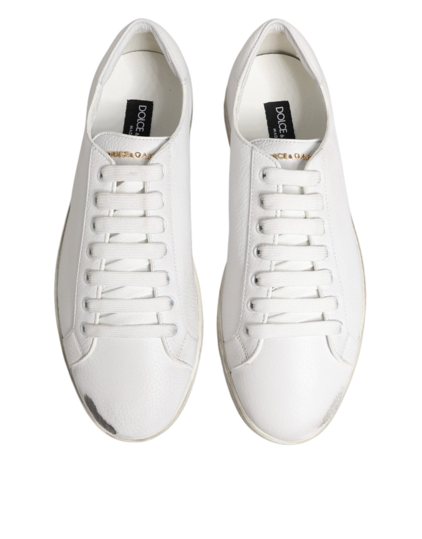 White Bianco Leather Men Low Top Sneakers Shoes