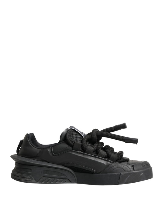 Black Leather Portofino Low Top Sneakers Shoes