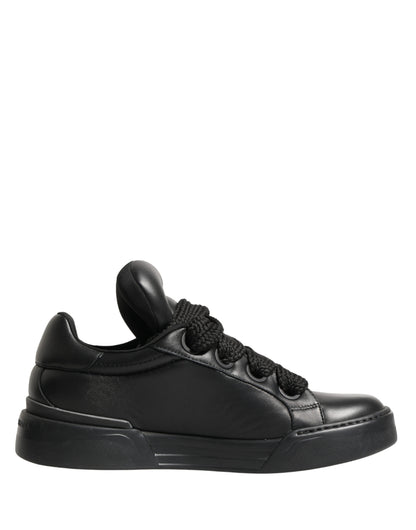 Black Leather Portofino Low Top Sneakers Shoes