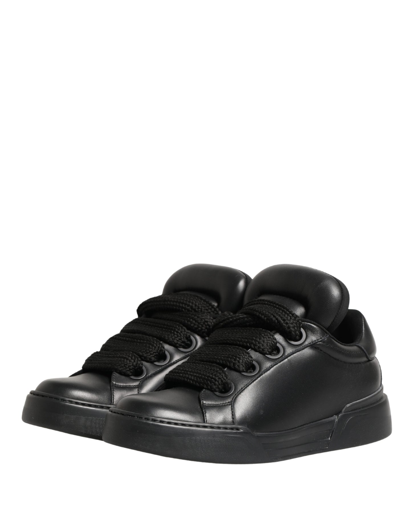 Black Leather Portofino Low Top Sneakers Shoes