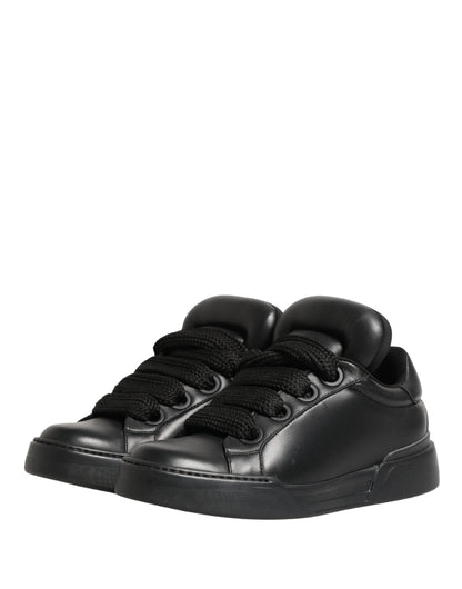 Black Leather Portofino Low Top Sneakers Shoes