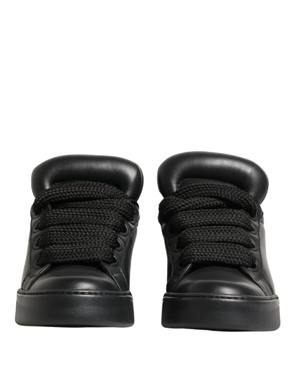 Black Leather Portofino Low Top Sneakers Shoes