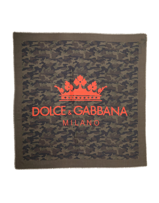 Green Camouflage Logo Cashmere 138cm x 137cm Men Scarf