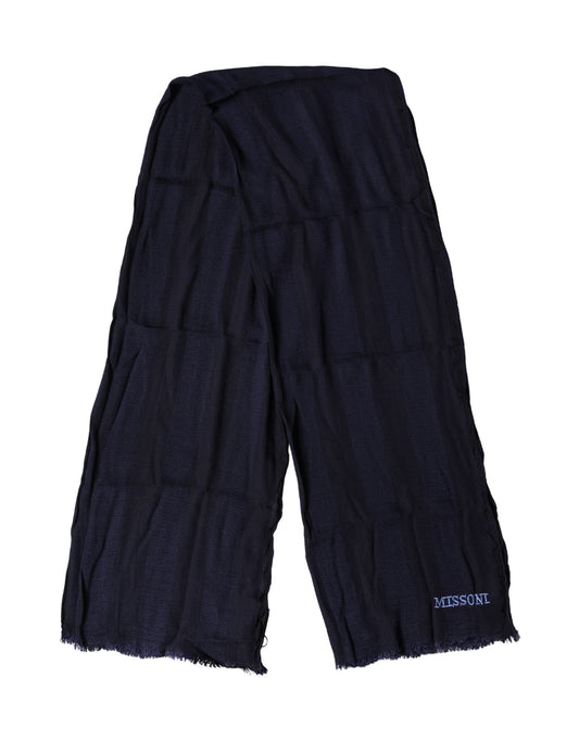 Dark Blue Wool Knit Unisex Wrap Fringe Shawl 170cm x 60cm Scarf