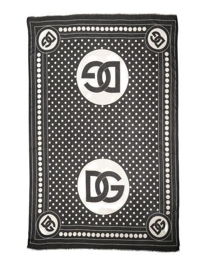 Black White Polka Dot Logo Stole Wrap 188cm x 116cm Scarf