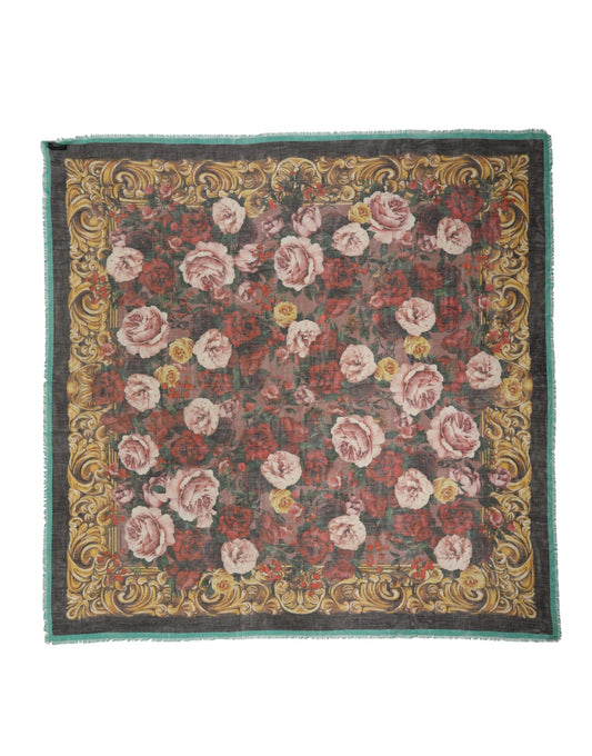 Multicolor Floral Cashmere Square Stole  Scarf