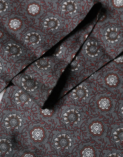 Grey Red Silk Medallion Print Neck Wrap Scarf