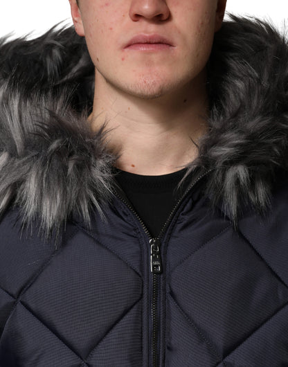 Black Quilted Fur Shearling Hooded  Jacket
