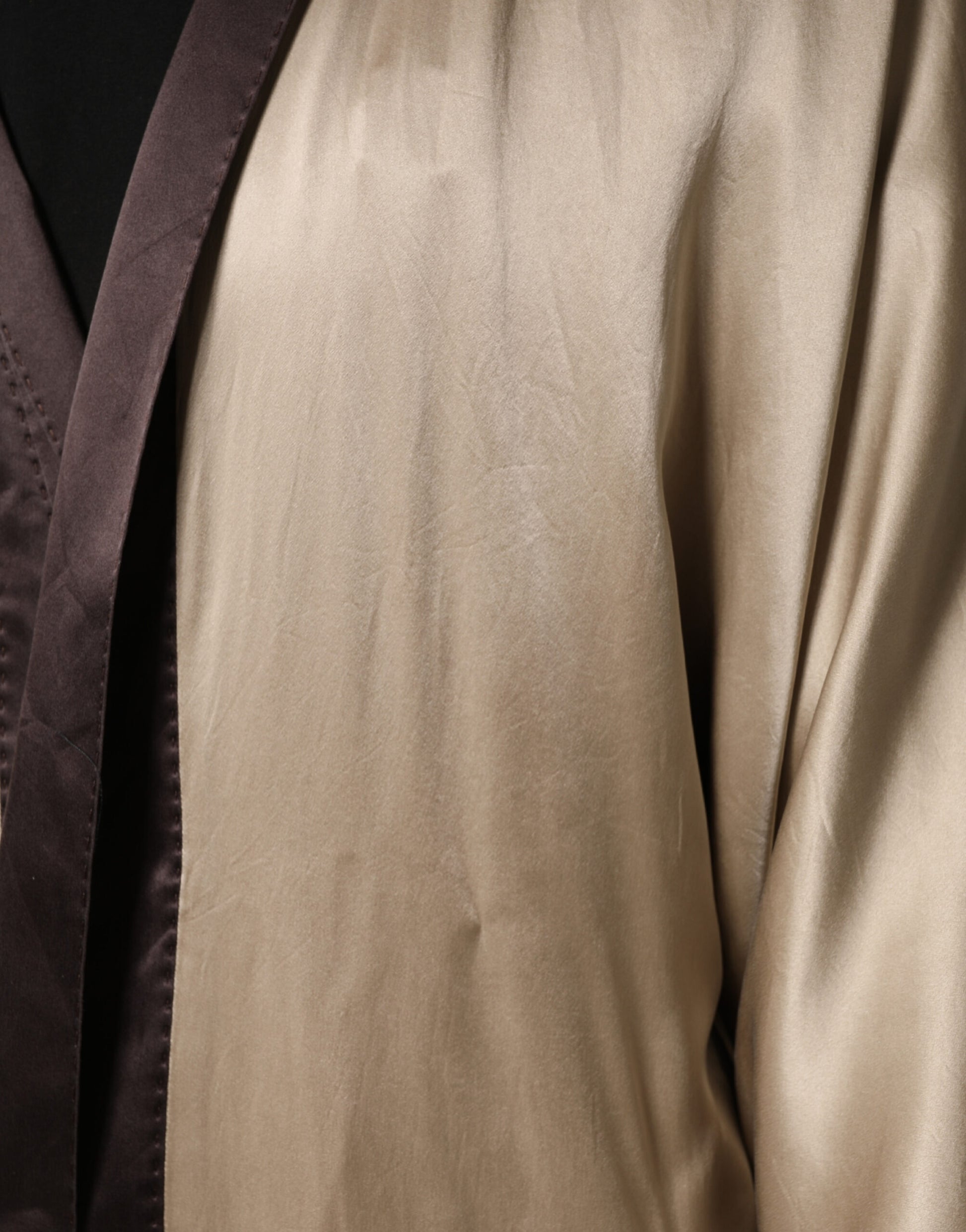 Beige Silk Satin Long Coat Robe Jacket