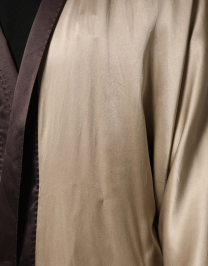 Beige Silk Satin Long Coat Robe Jacket