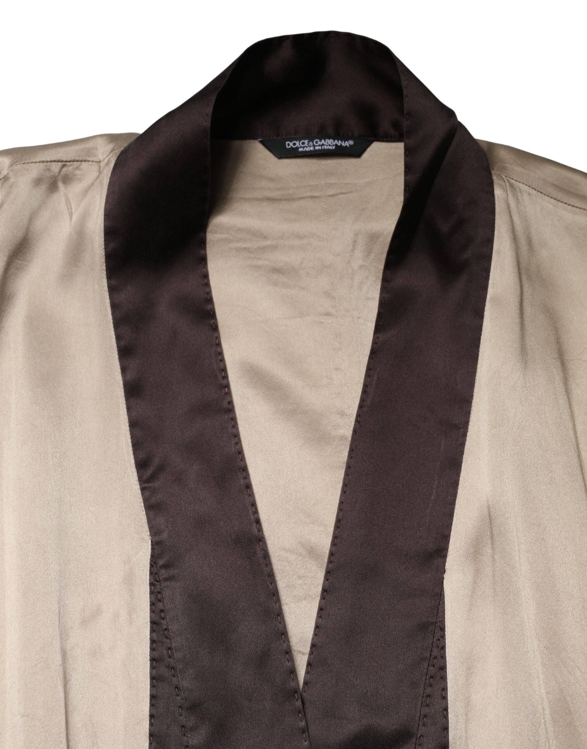 Beige Silk Satin Long Coat Robe Jacket