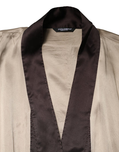 Beige Silk Satin Long Coat Robe Jacket