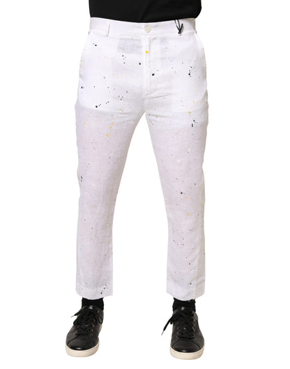 White Paint Print SkinnyFit Trouser Pants