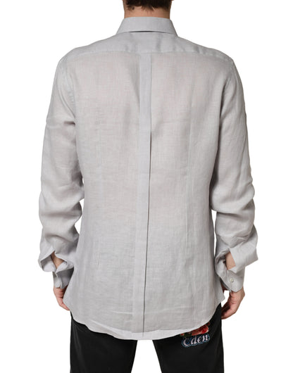 Gray GOLD Linen Long Sleeves Dress Men Shirt