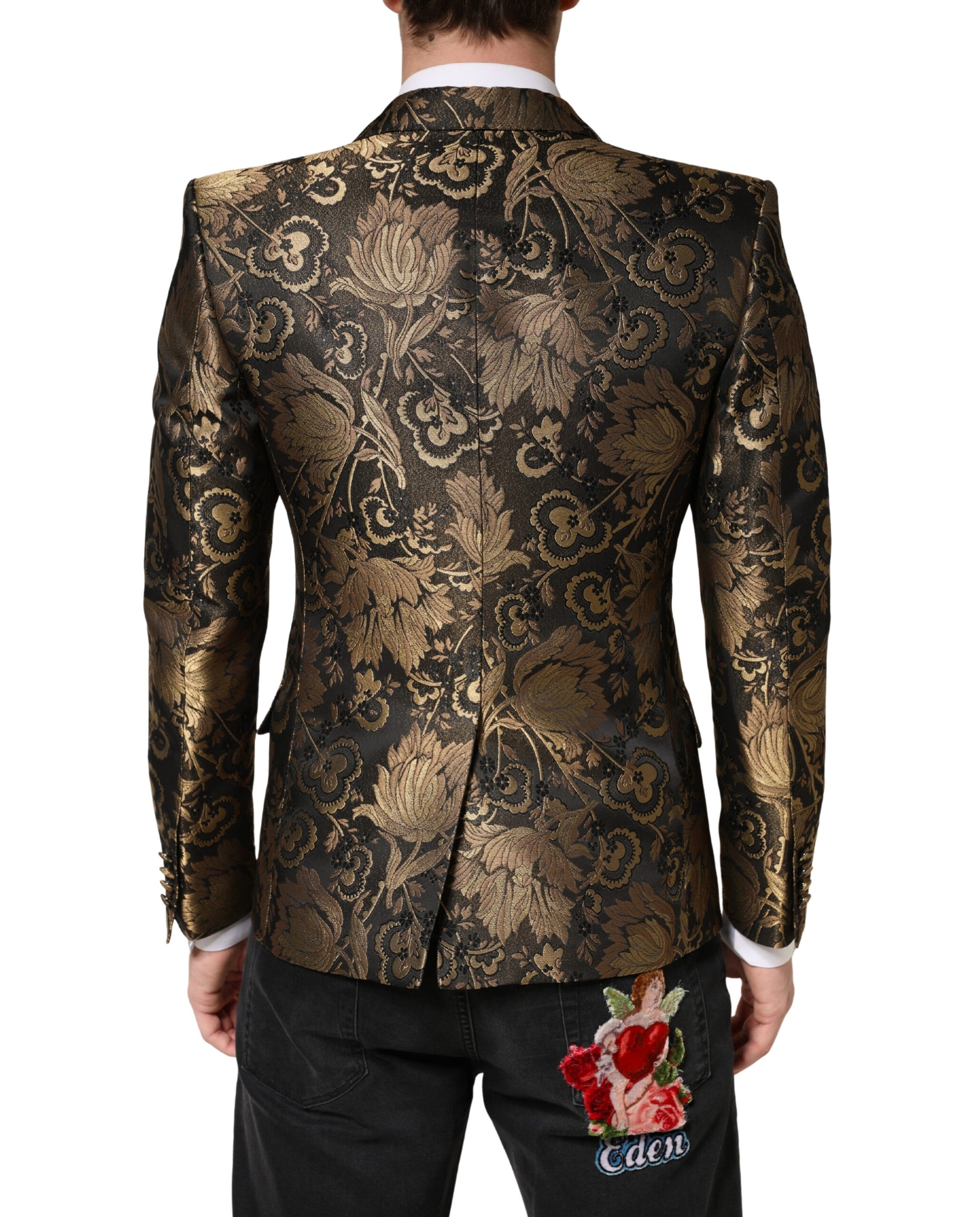 Gold Jacquard Single Breasted Tuxedo Blazer