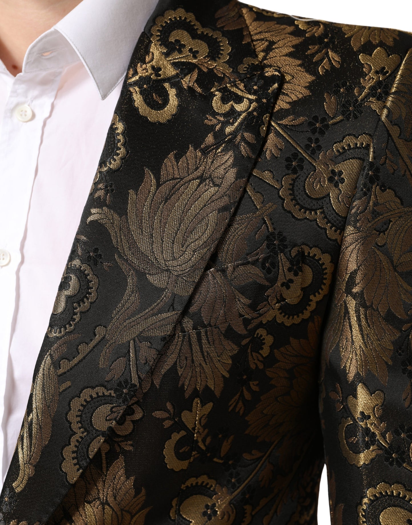 Gold Jacquard Single Breasted Tuxedo Blazer