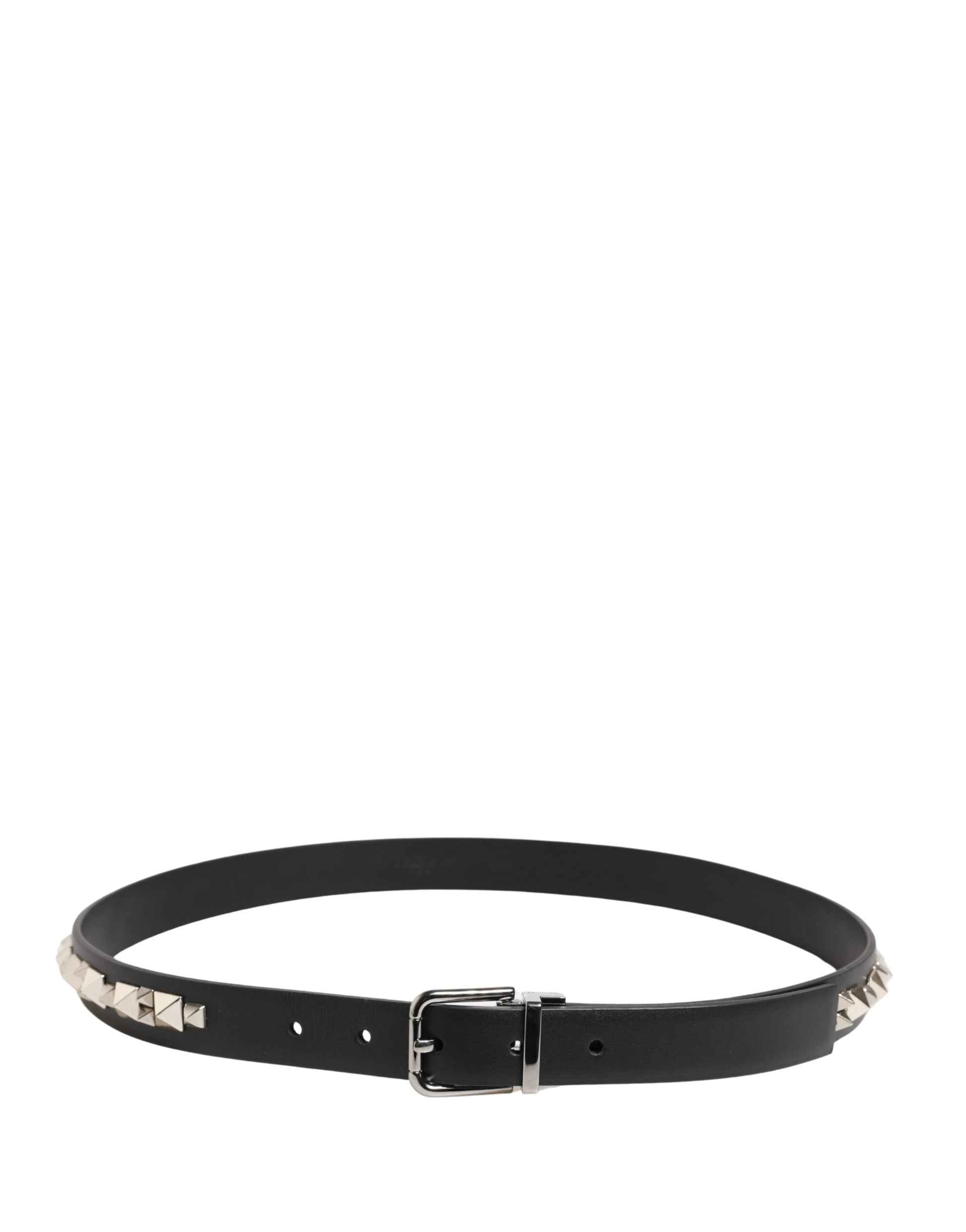 Black Leather Studded Silver Tone Buckle Belt