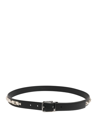 Black Leather Studded Silver Tone Buckle Belt