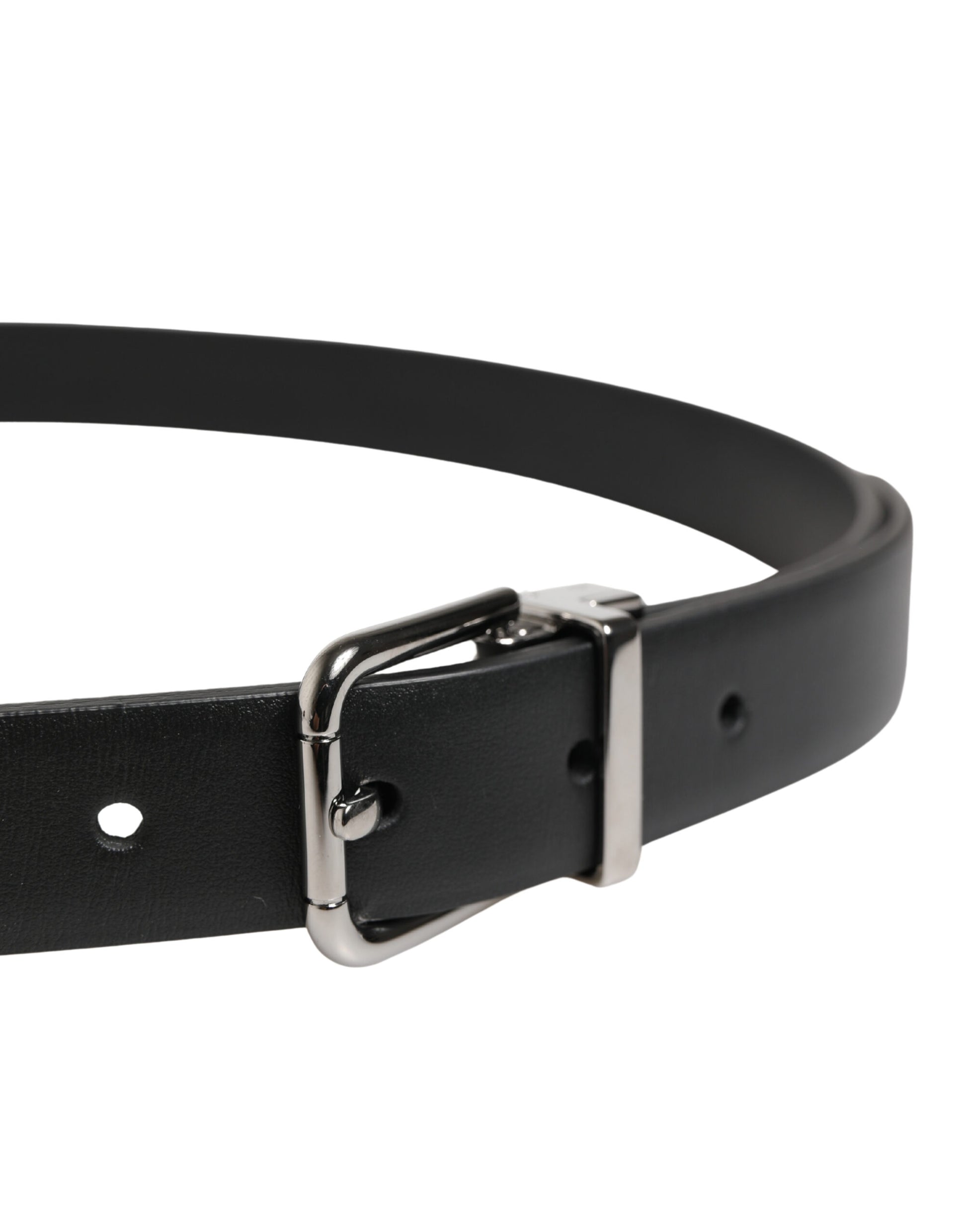 Black Leather Studded Silver Tone Buckle Belt