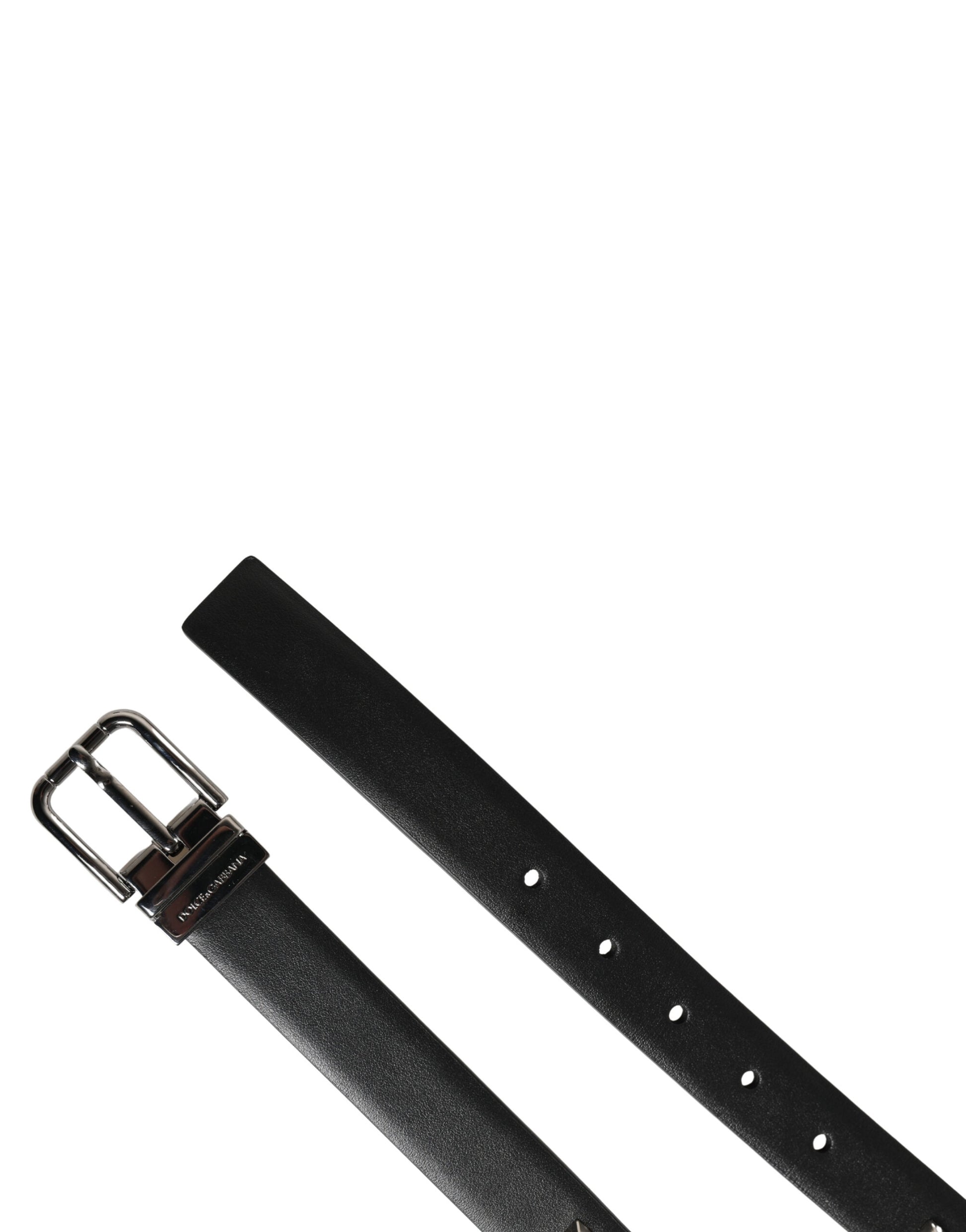 Black Leather Studded Silver Tone Buckle Belt