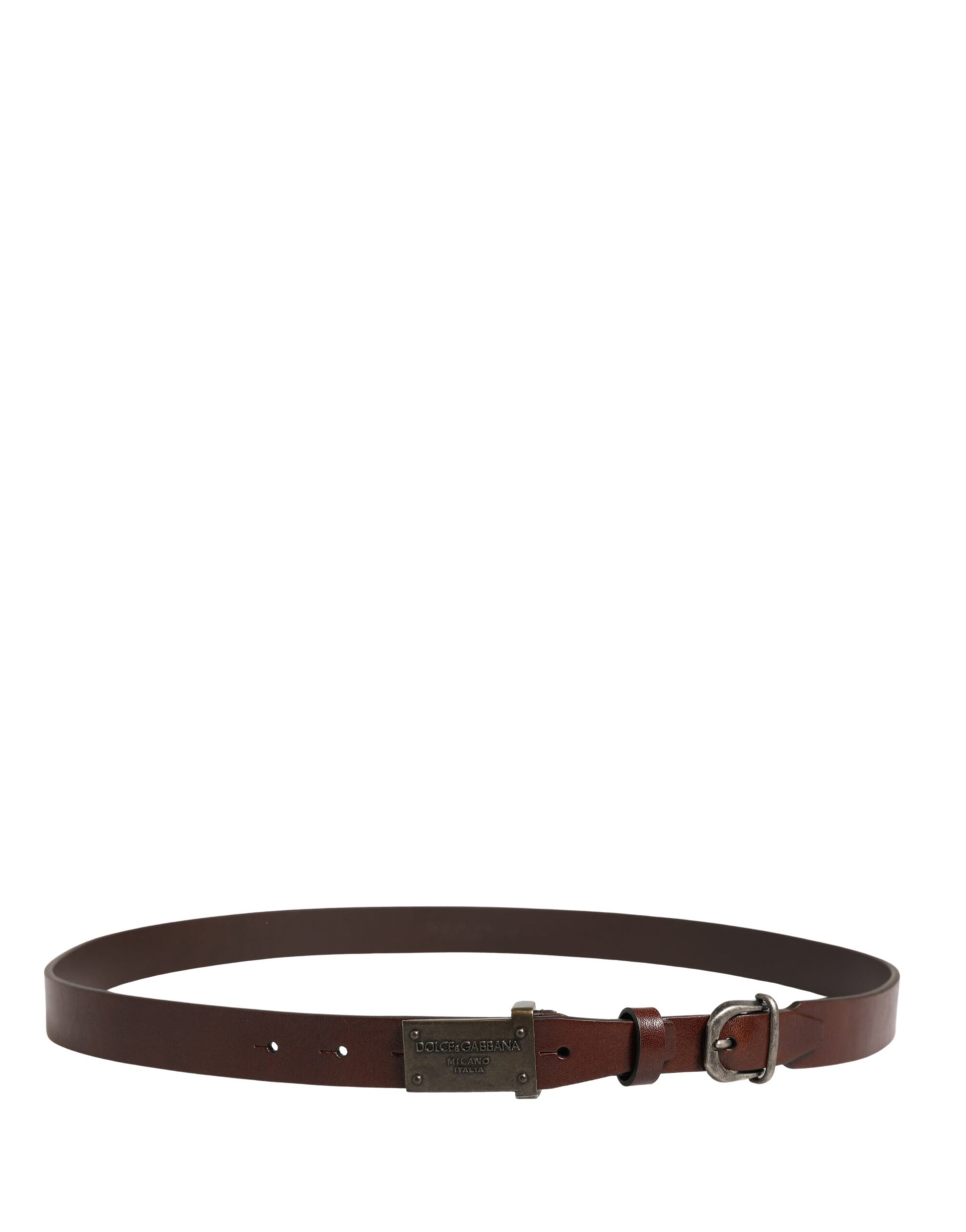 Brown Leather Logo Metal Buckle Men Belt