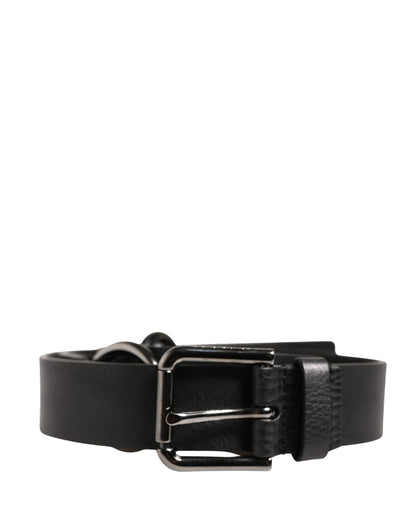 Black Leather Silver Chain Waist Men Belt