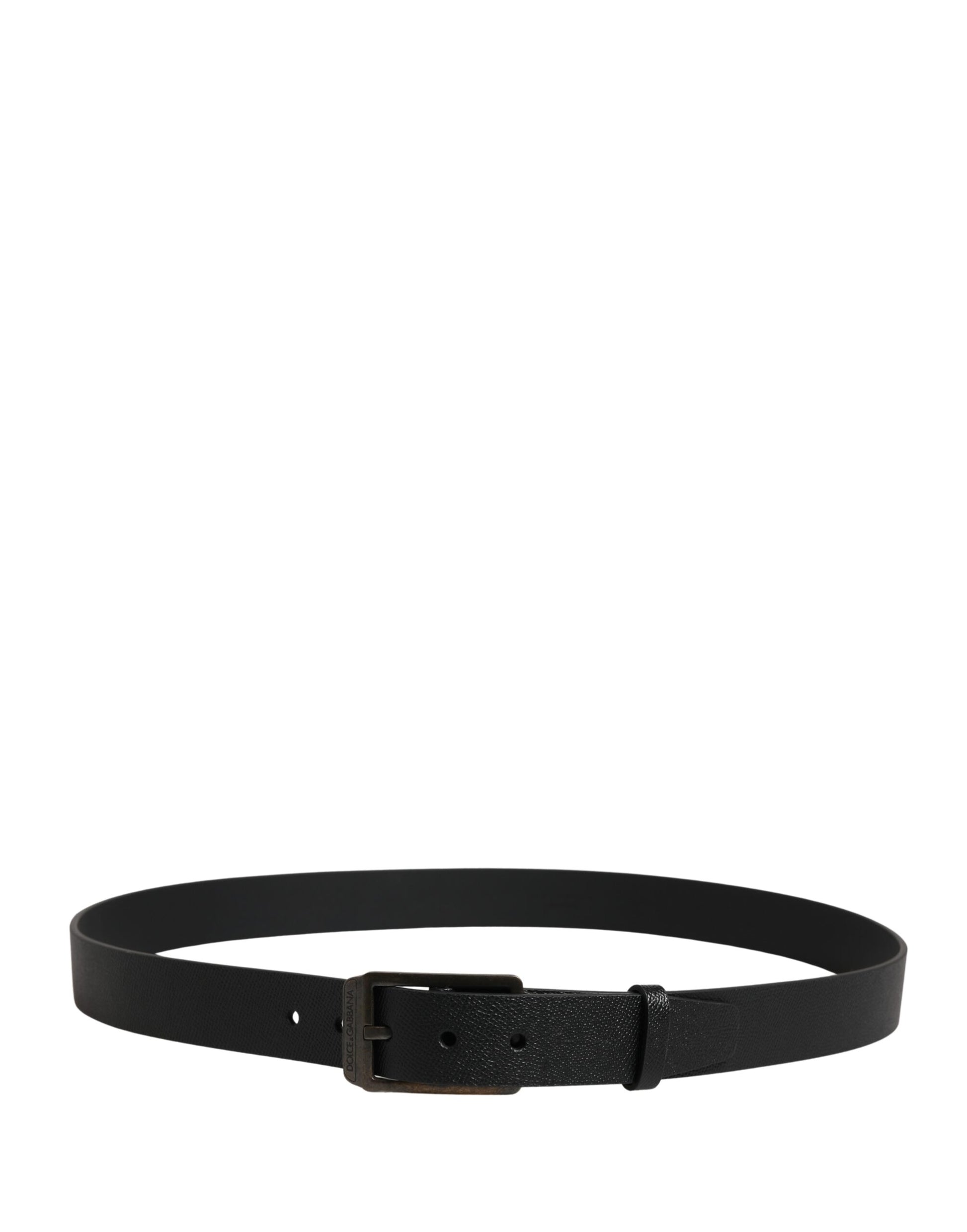 Black Calf Leather Gold Metal Buckle Belt